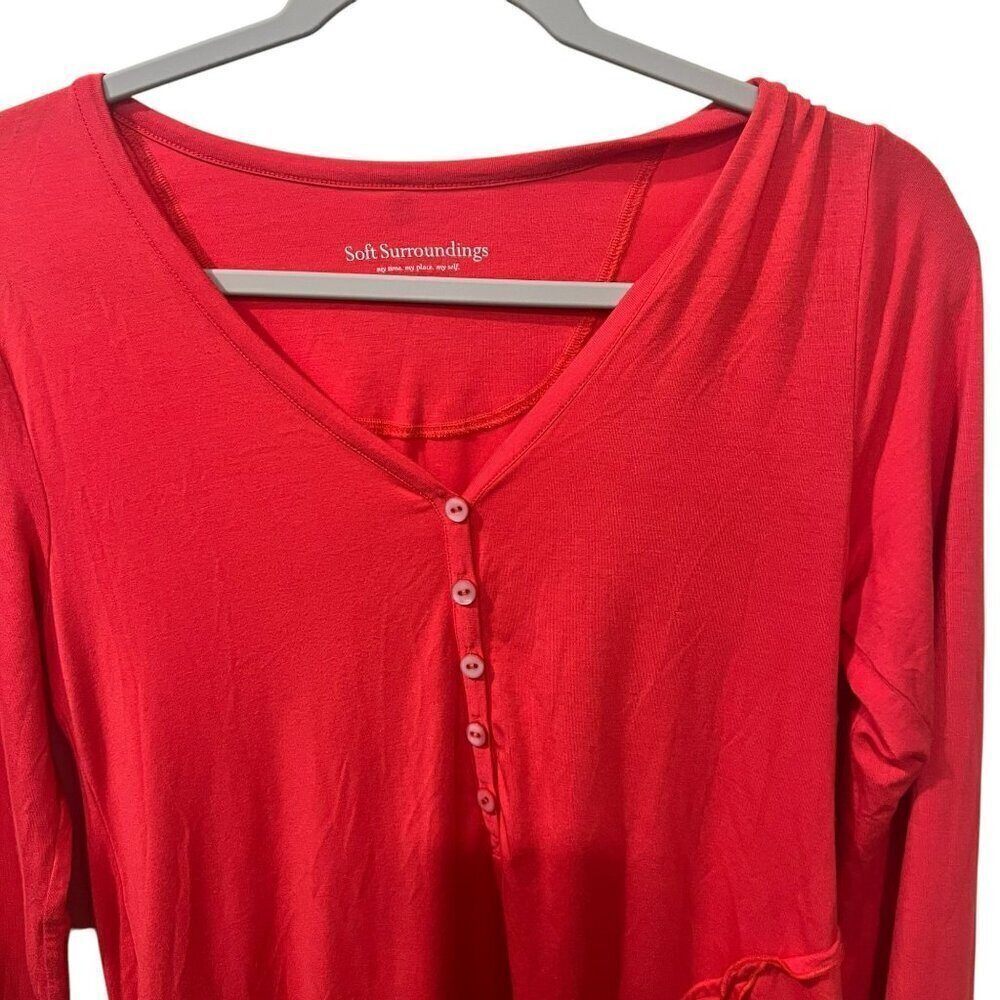 Soft Surroundings coral Long Sleeve Tunic Top Button Detail Asymmetrical Hem XS - Picture 3 of 7